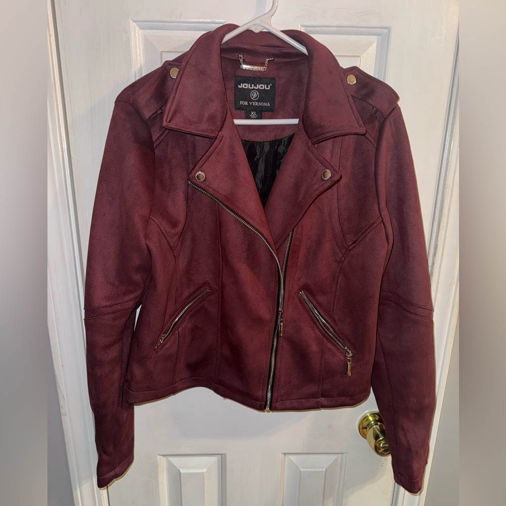 Burgundy Suede Biker Pants Jacket